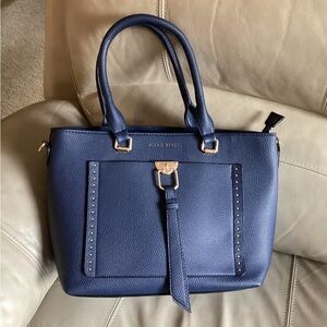 Anne Klein Navy Pebbled Leather Satchel with Gold Hardware